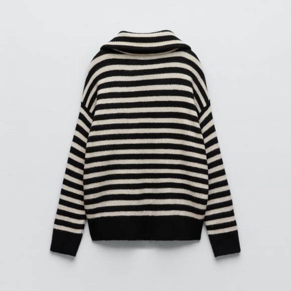 NWT ZARA ZIPPERED HIGH COLLAR STRIPED SWEATER L - Picture 4 of 4